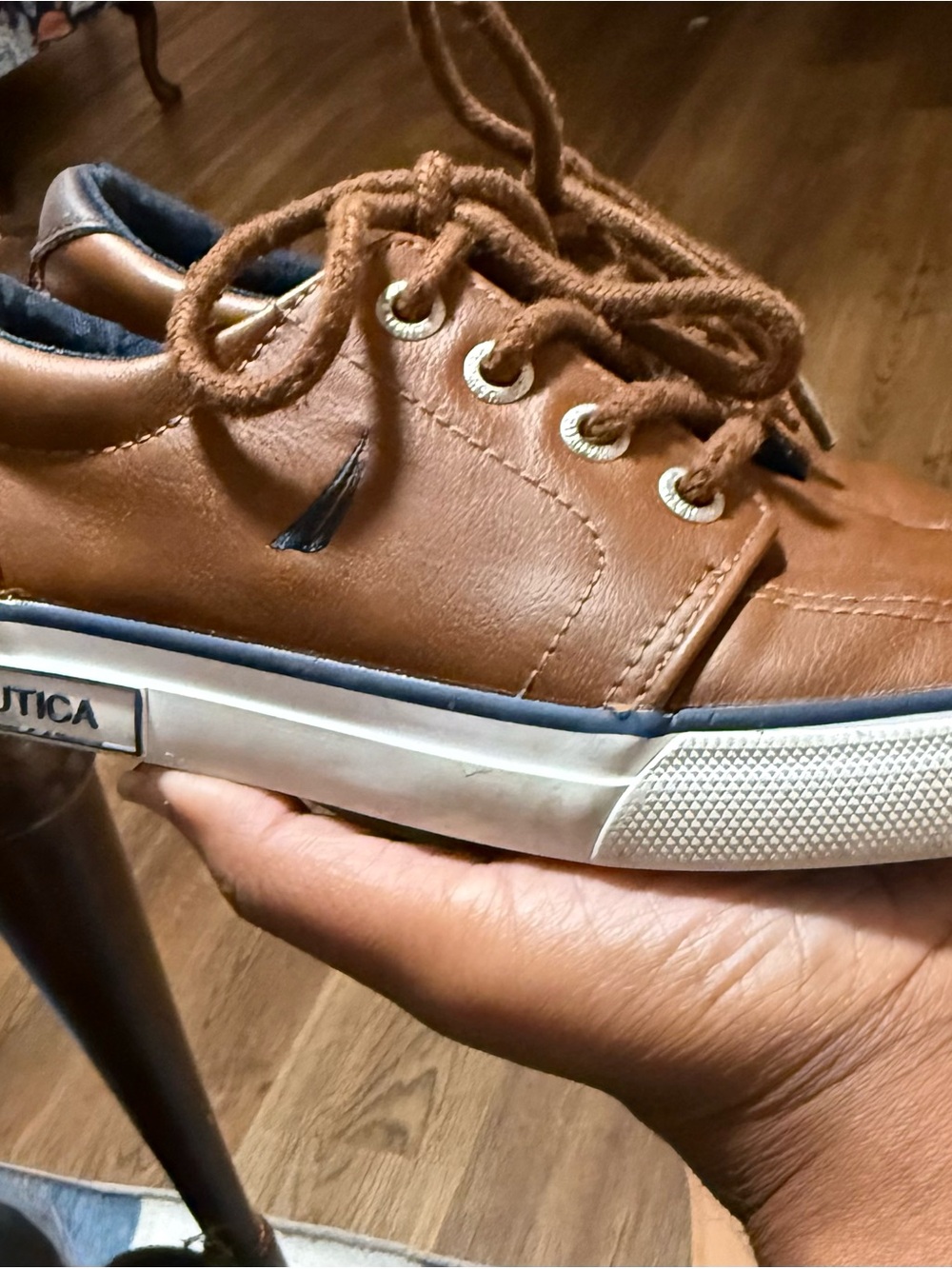 Nautica Kids Brown Leather Lace-Up Casual Sneaker